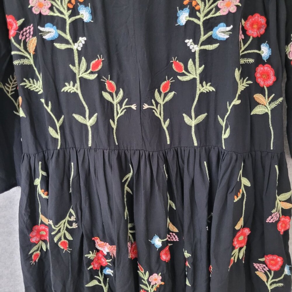 Zara Womens Midnight Garden Black Floral Embroidered Swing Dress Size M/L Boho - Picture 10 of 14